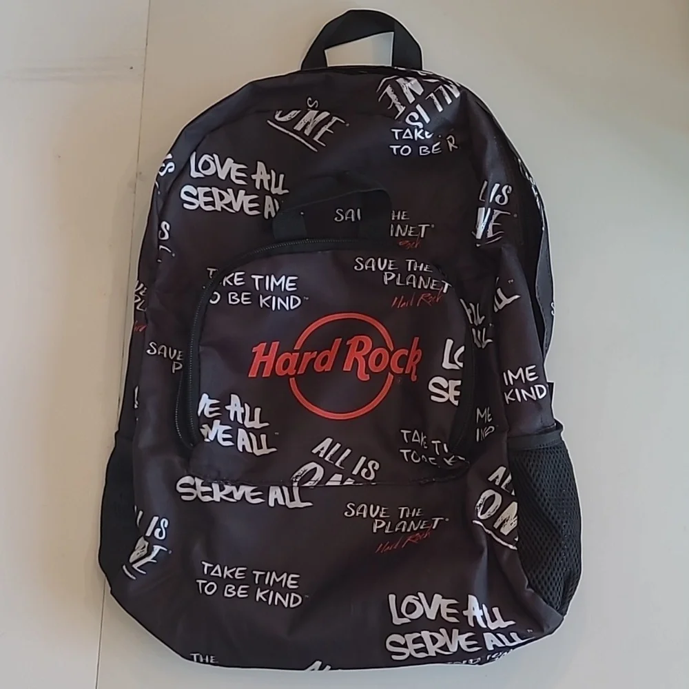 Hard Rock Graphic Backpack Logo Brand Hand Bag Adjustable Straps Bookbag Retro